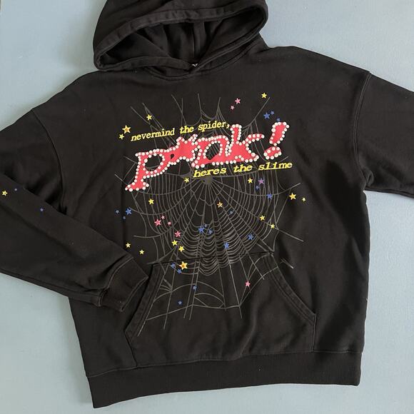 Sp5der Worldwide P*nk Young Thug V2 Black Hoodie Cotton Sweatshirt - Picture 3 of 7